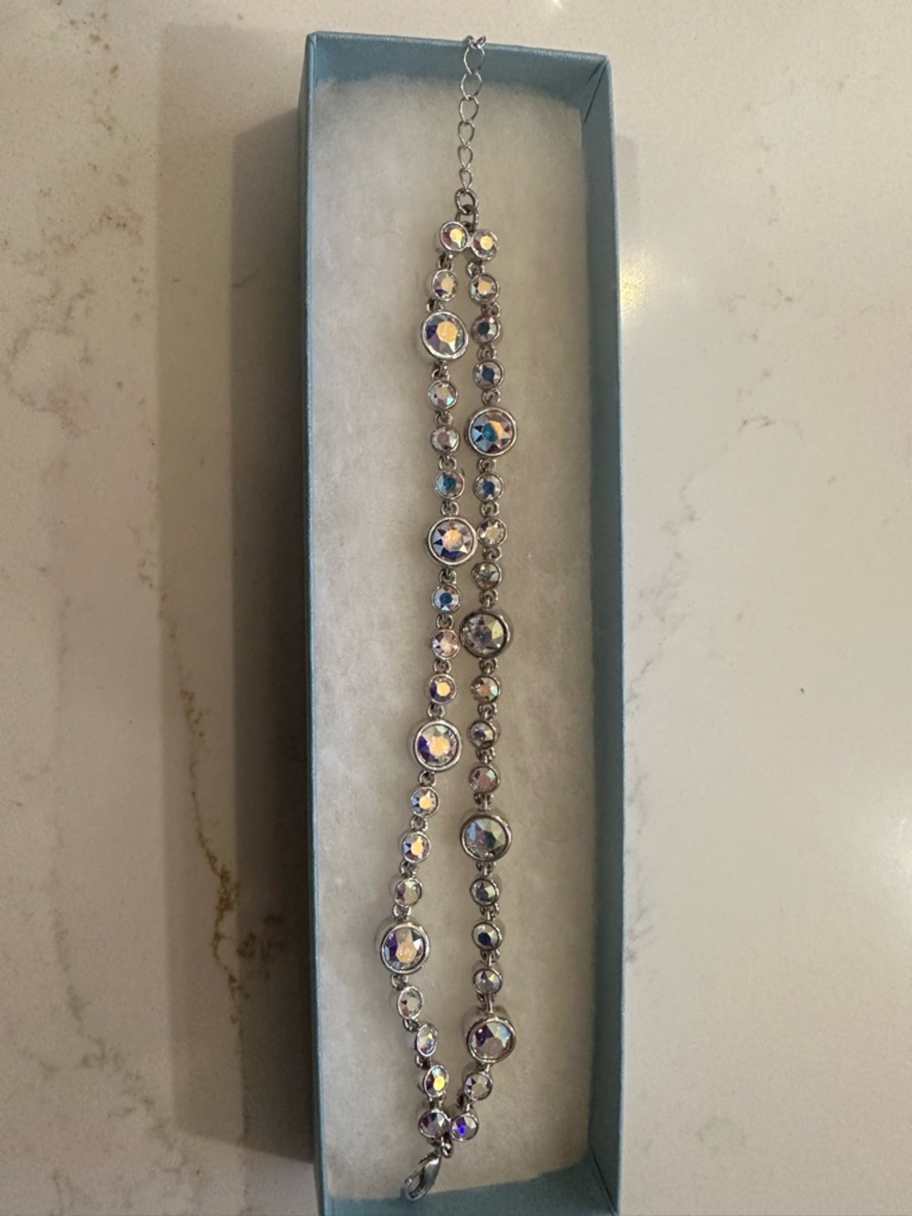 Touchstone Crystal Silver-Tone Bracelet with Iridescent Blue Crystals